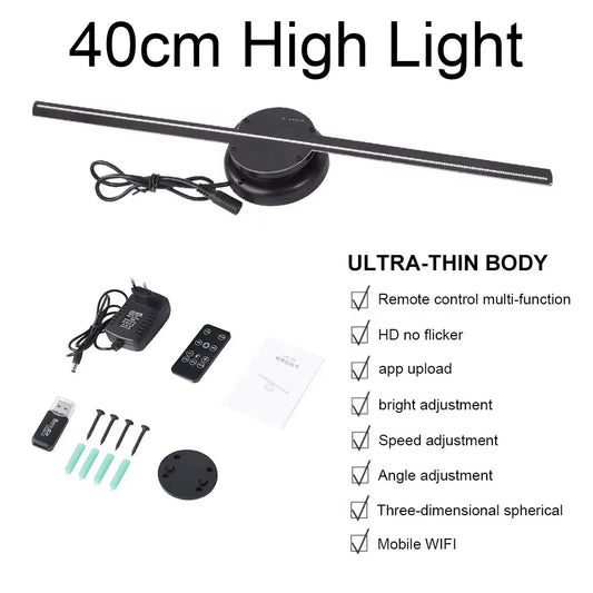 3D Fan Hologram Projector 40Cm Wall-Mounted Support Images and Video Wifi Led Sign Holographic Lamp Player Advertising Display